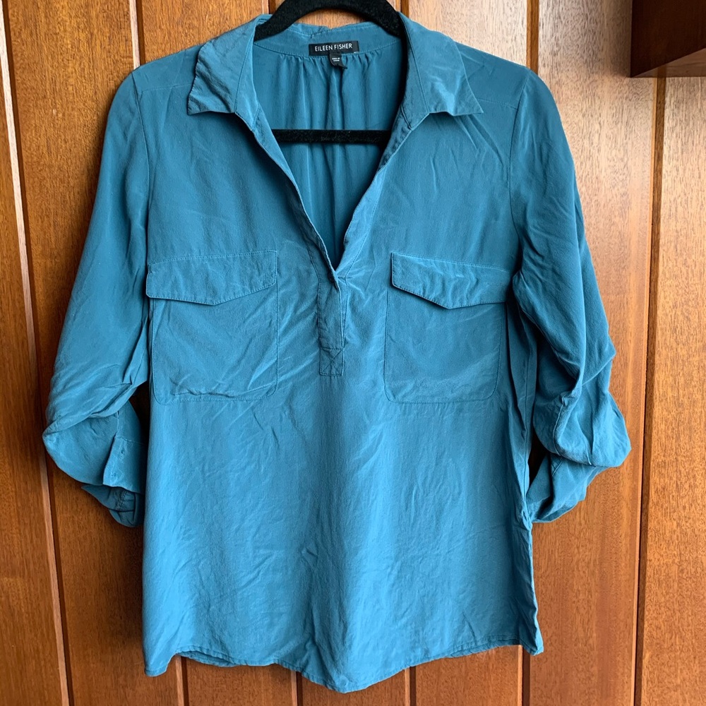 Eileen Fisher xs turquoise silk tunic
